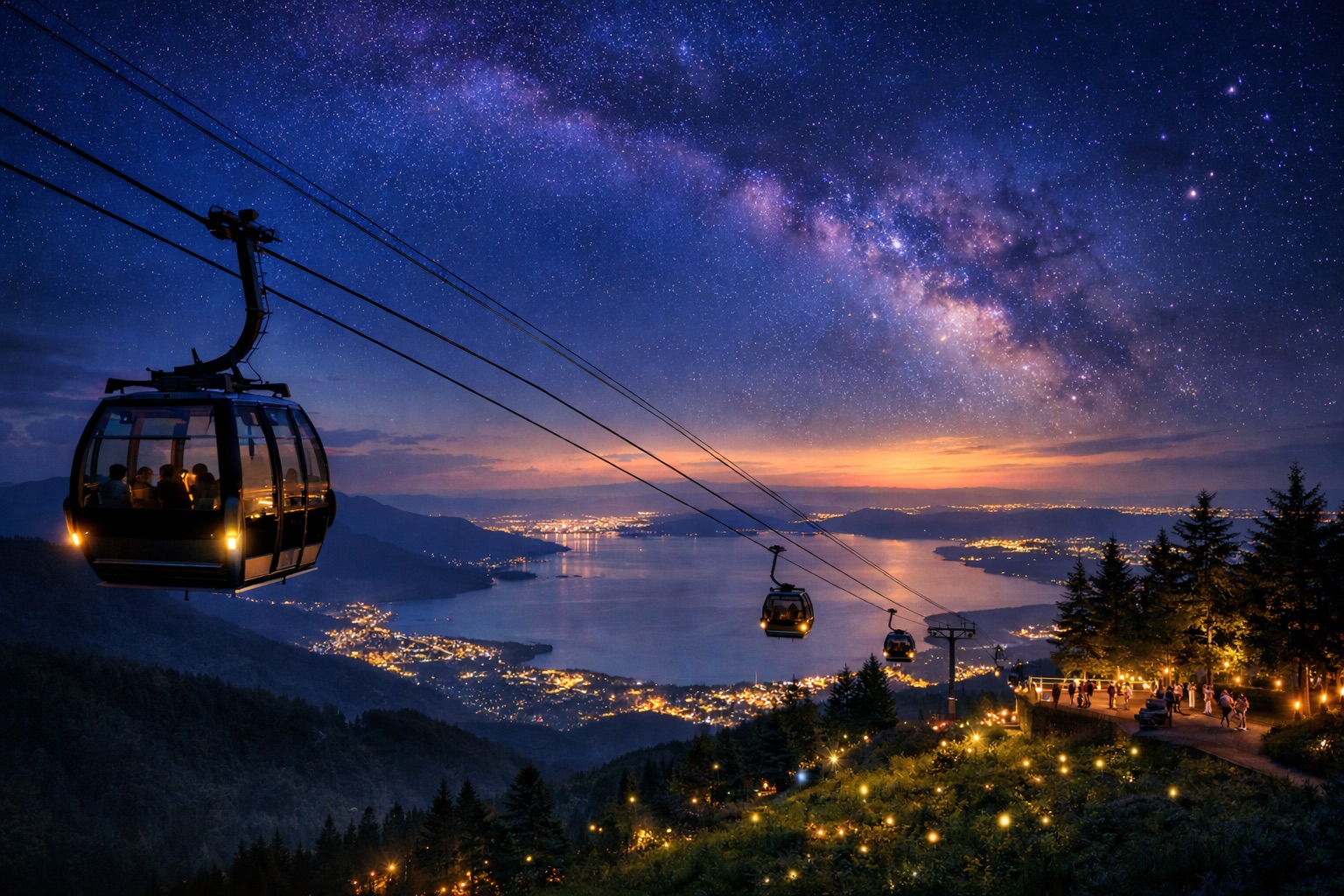 ナイトゴンドラと琵琶湖の夜景